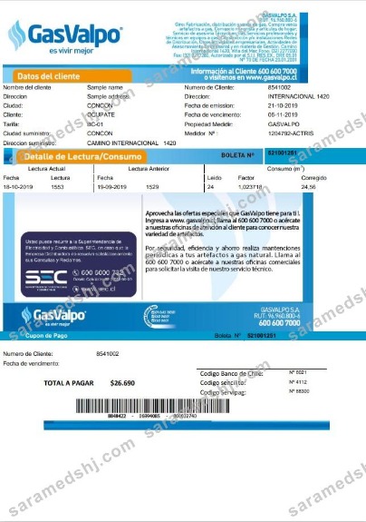 Chile GasValpo utility bill